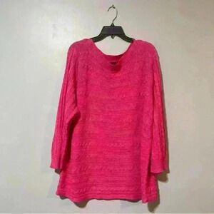 Chaps Women’s Sweater Long Sleeve Pink Cable Knit Size 3X Linen - Cotton  Winter
